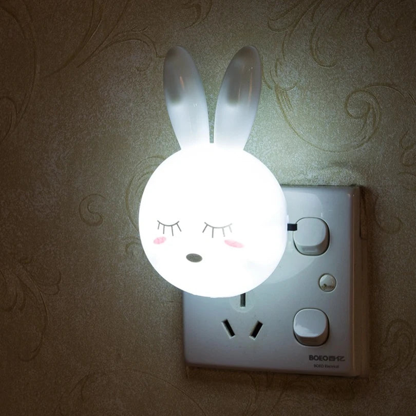 3 Colors LED Cartoon Rabbit Night Lamp Switch ON/OFF Wall Light