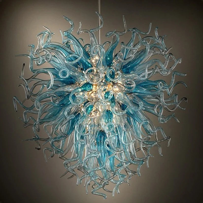 Longree Luxury Blue Chandelier Lighting LED Indoor Home Hanging Lights 100% Hand Blown Glass Chandeliers for Living Room