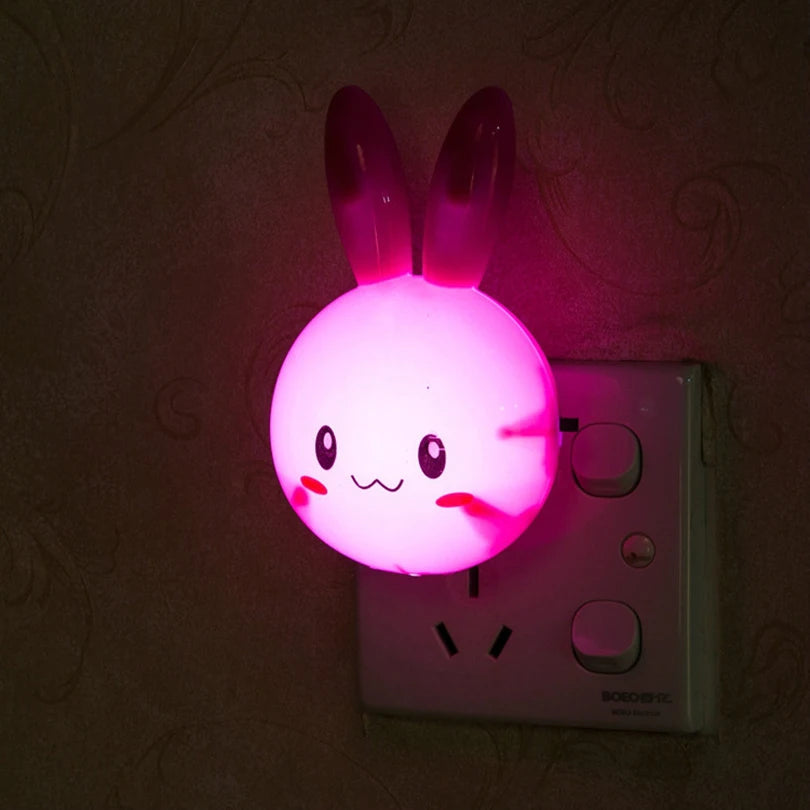 3 Colors LED Cartoon Rabbit Night Lamp Switch ON/OFF Wall Light