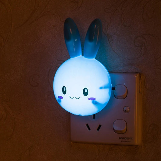 3 Colors LED Cartoon Rabbit Night Lamp Switch ON/OFF Wall Light