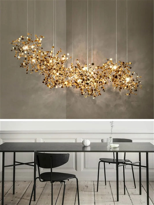 Nordic Modern Personality Stainless Steel Chrome Leaf LED Chandelier Living Room Lamp Bar Table Lamp Dining Room Chandelier