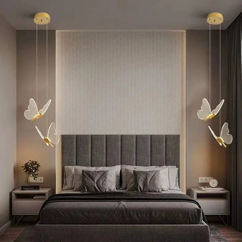 Butterfly Led Chandelier Lighting Bedroom Bedside Background Acrylic Pendant Lamp Home Deco Hanging Celing Light Fixtures