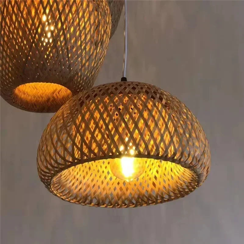 Classic Bamboo Lustre Chandelier Hanging Lamp Ceiling Handmade Rattan Pendant Light Fixture Weaving