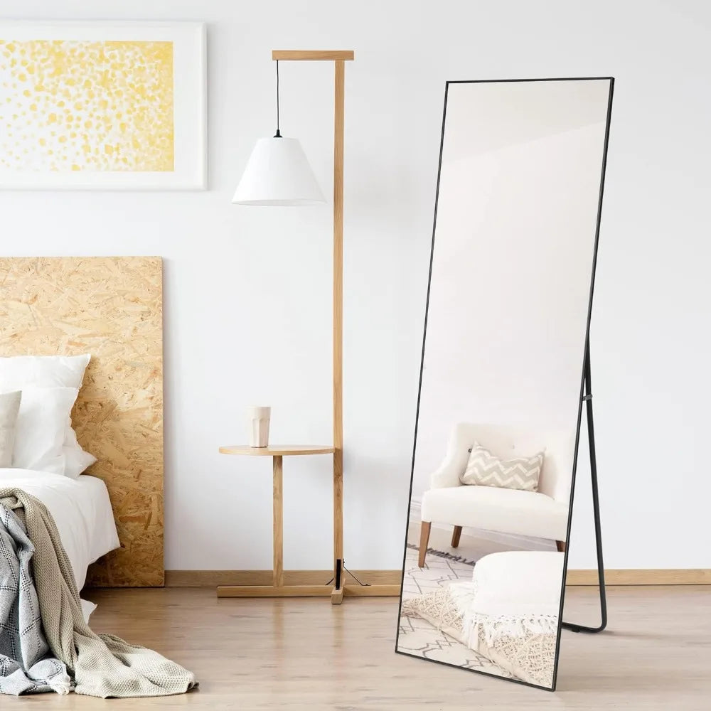 63"x20" Full Length Mirror with Stand, Large Body Mirror Hanging or Leaning Against Wall, Aluminum Alloy Wall Mirror