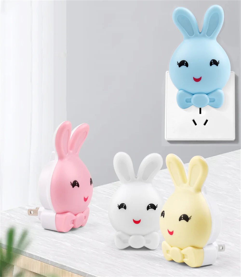 4 Colors Rabbit LED Night Light Baby Sleeping Light Bunny Night Lamp EU/US Pulg-in Socket Bedside Wall Lamps for Kids Bedroom