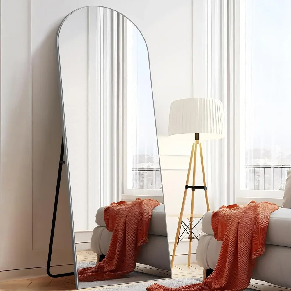 Mirror 65''×22'' Arched Wall Floor Mirror With Stand Full Body Mirror With Silver Wood