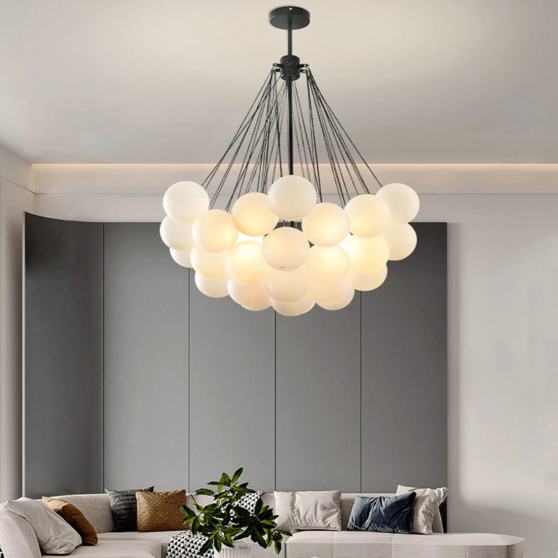 SANDYHA Nordic Frosted Glass Ball Chandeliers Children's Room Luxury Dinning Living  Gold Black LED Pendant Lighting Fixture