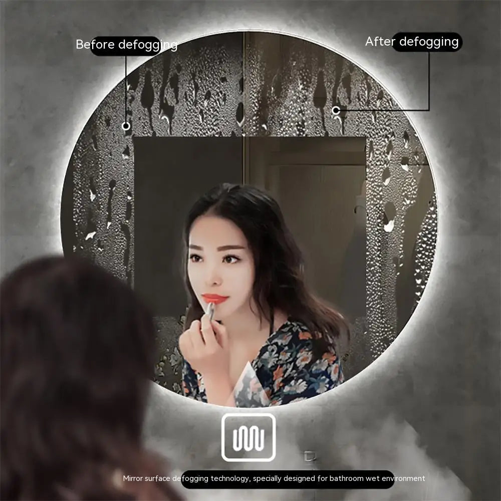 50cm Round Intelligent Human Body Sensing Led Bathroom Mirror With Bluetooth Speaker Hotel Decoration Mirror 3 Color Adjustable