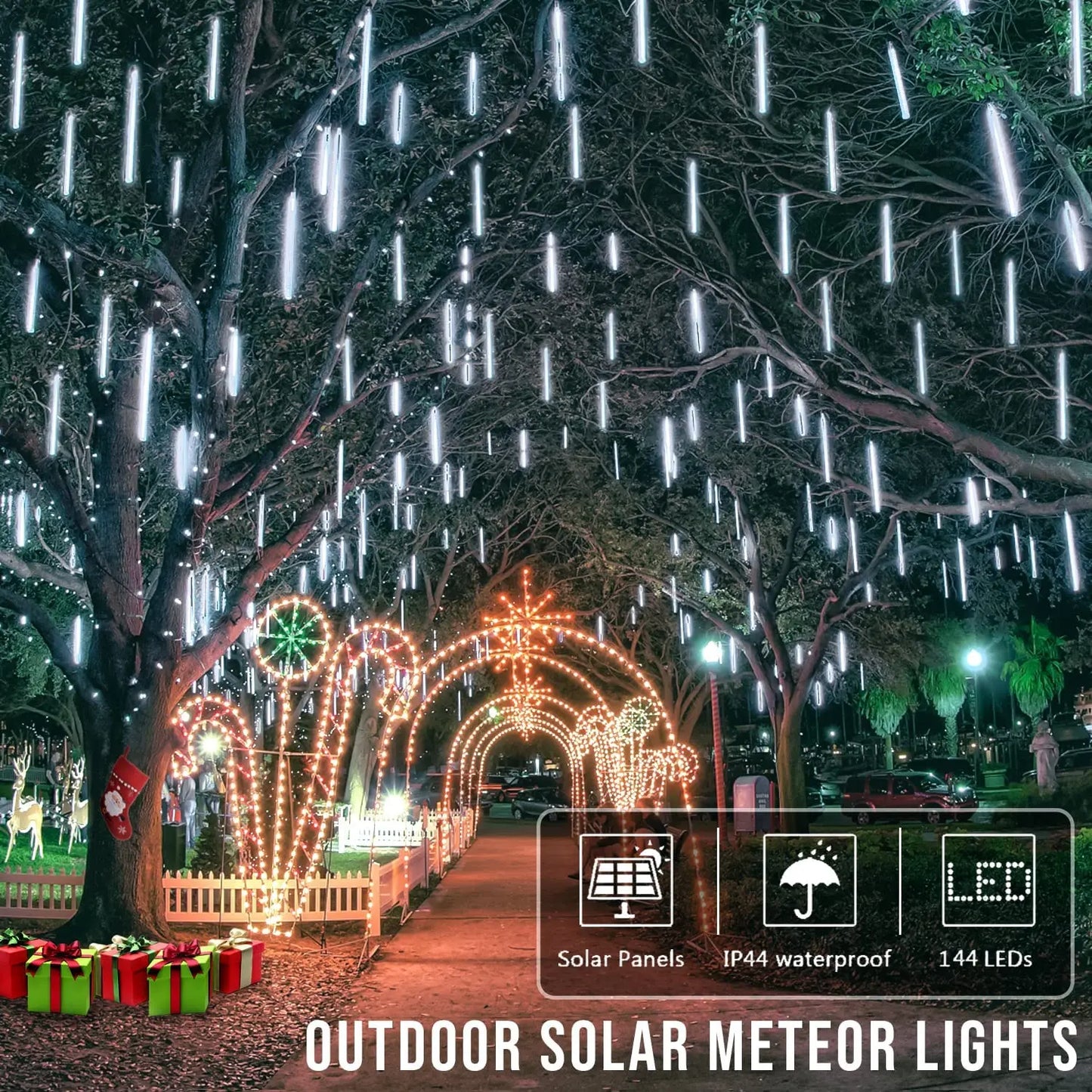 Solar Meteor Shower Lights Outdoor Meteor Lights 10Tubes Waterproof LED Falling Raindrop Christmas Halloween Fairy String Lights