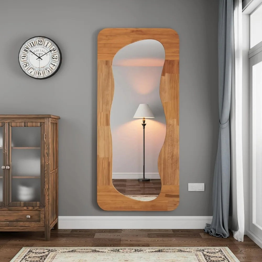 Full Length Mirror Wood Framed Full Body Mirror Rectangular Shatter-Proof Mirror Hanging/Leaning Wall Mounted Wooden Elegant