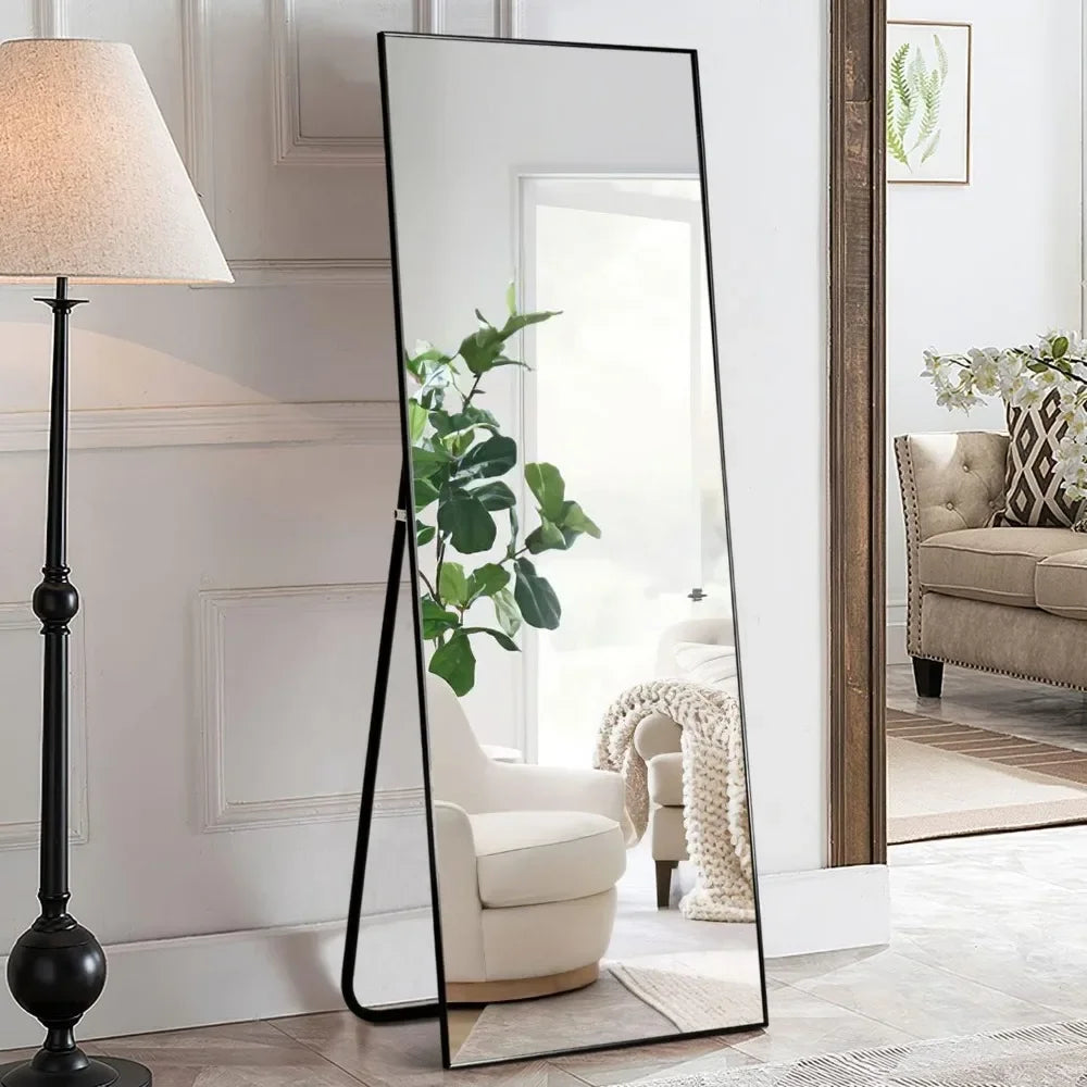 Full Length Mirror Black Hanging or Leaning Against Wall Aluminum Alloy Thin Frame 65"x22" Freight Free Body Living Room Home