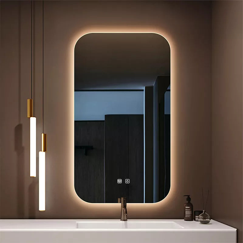 Rectangular Smart Bathroom Mirror With light Anti-Fog Brightness Dimmer Three Color LED Bath Vanity Full Body Makeup Mirror