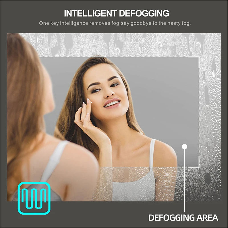 Rectangular Smart Bathroom Mirror With light Anti-Fog Brightness Dimmer Three Color LED Bath Vanity Full Body Makeup Mirror