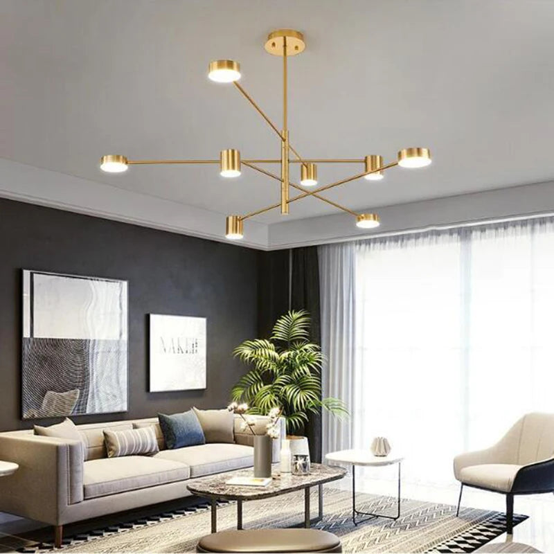 Gold Chandeliers LED Bulbs Lamp Living Dining Room Bedroom Lustres Fixtures Lighting Luminaire Modern Restaurant Nordic Light