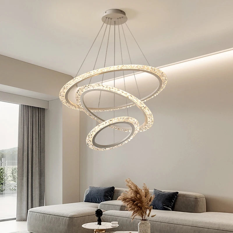 Nordic LED Chandelier Used In Living Room Dining Room Bedroom Kitchen Light Luxury Style Ring Ceiling Chandelier Decoration Home