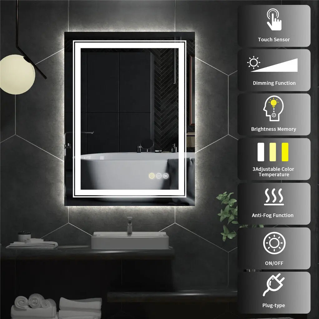 Dual Lights Crystal Clear LED Bathroom Mirror Flicking-Free Defog Waterproof Makeup Mirror