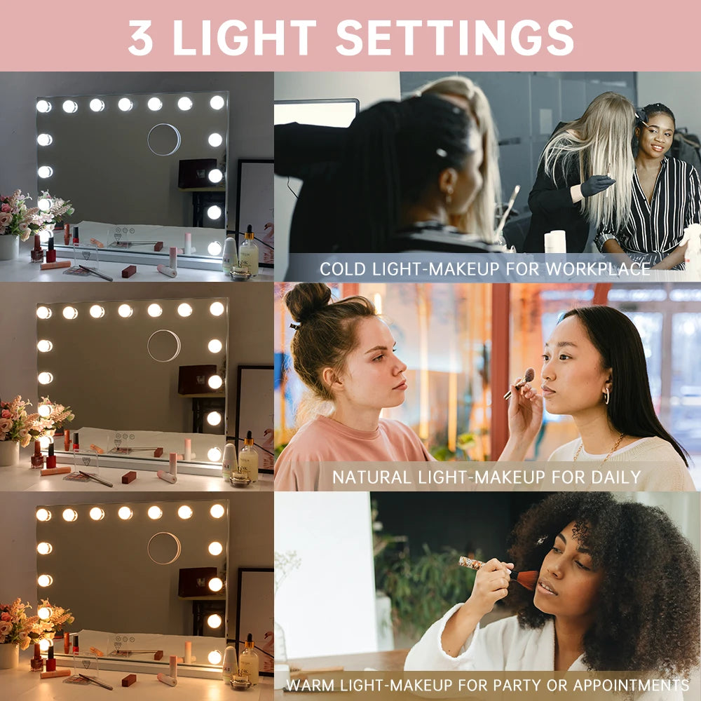 Vanity Mirror with Lights Hollywood Lighted Makeup Mirror with 15 Dimmable LED Bulbs