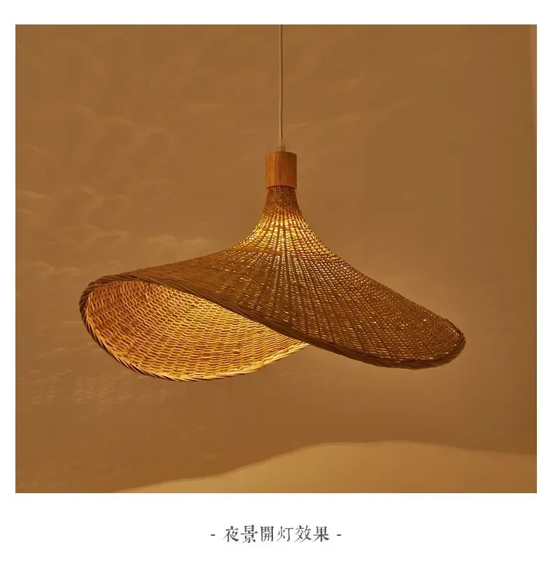 Classic Bamboo Lustre Chandelier Hanging Lamp Ceiling Handmade Rattan Pendant Light Fixture Weaving