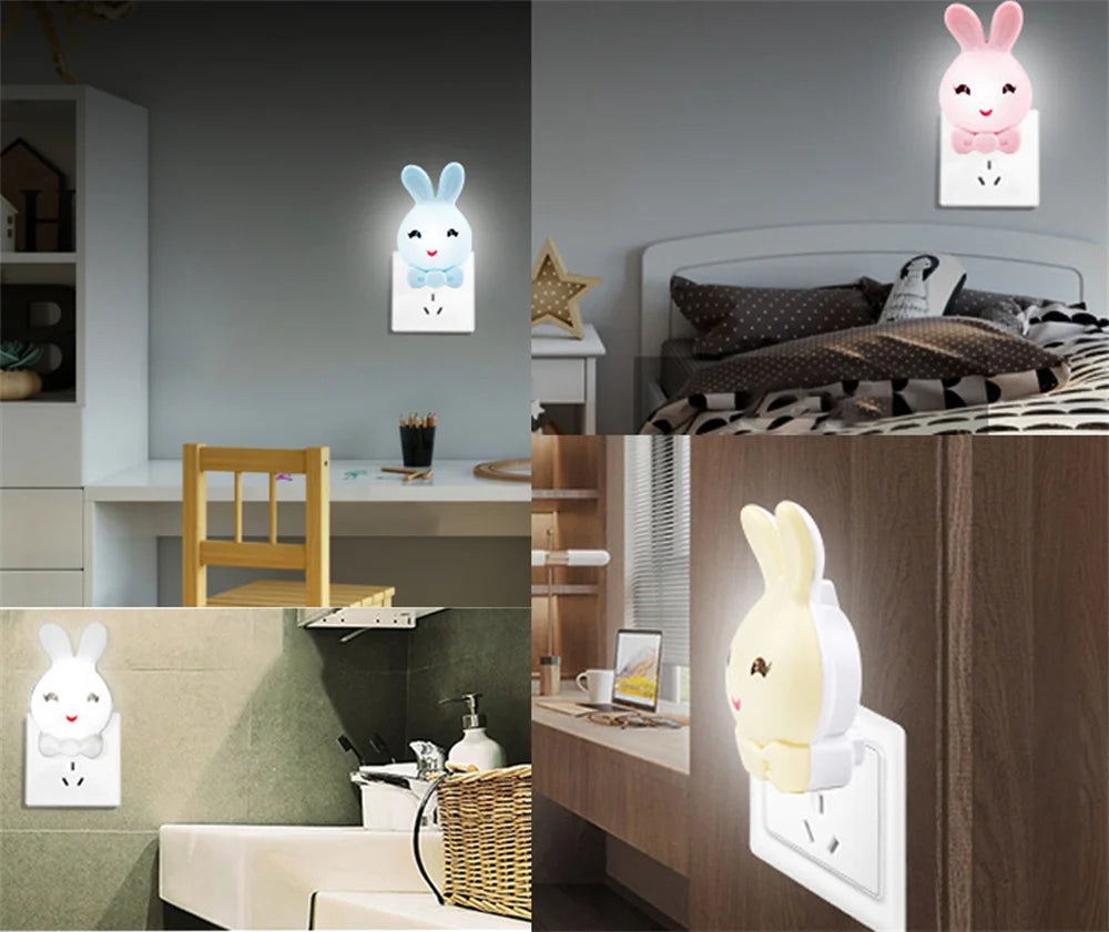 4 Colors Rabbit LED Night Light Baby Sleeping Light Bunny Night Lamp EU/US Pulg-in Socket Bedside Wall Lamps for Kids Bedroom