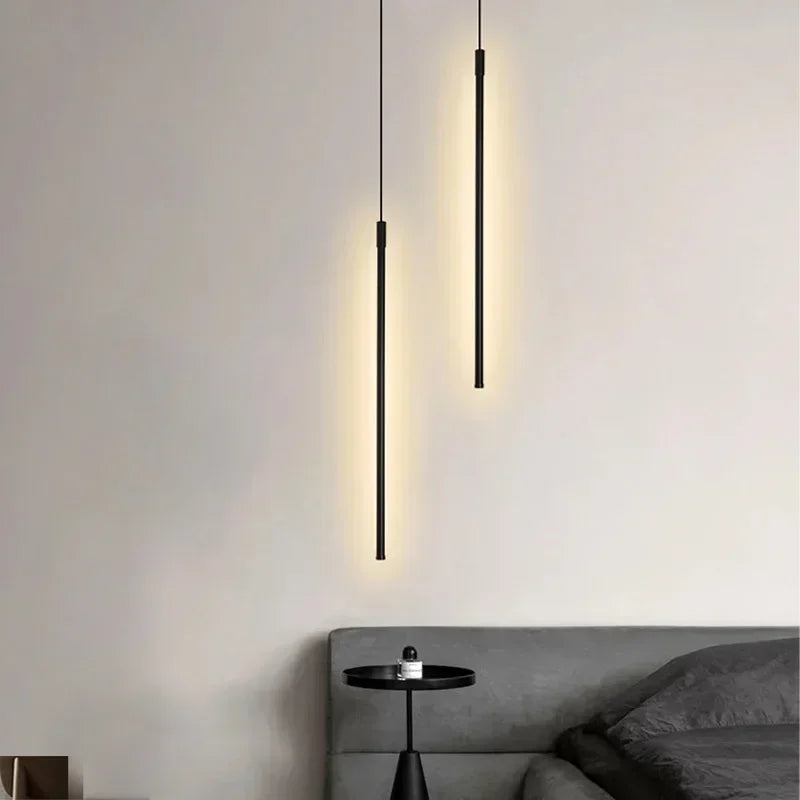 Modern LED Long Pendant Lights for Dining Room Bedroom Bedside Hanging Lamp Background Chandeliers Home Decor Lighting Fixtures