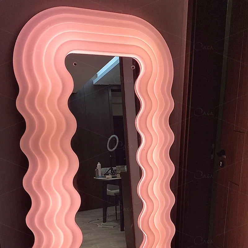 Girls Full Body Mirror Lights Bedroom Smart Nordic Led Mirror Korean Style Floor Standing Replica Room Decor Aesthetic