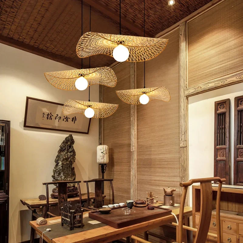 1Pcs Hand Woven Bamboo Pendant Lights Southeast Asia Dia 35cm Rattan Wicker Chandelier Dining Rroom Bamboo Art Lamp