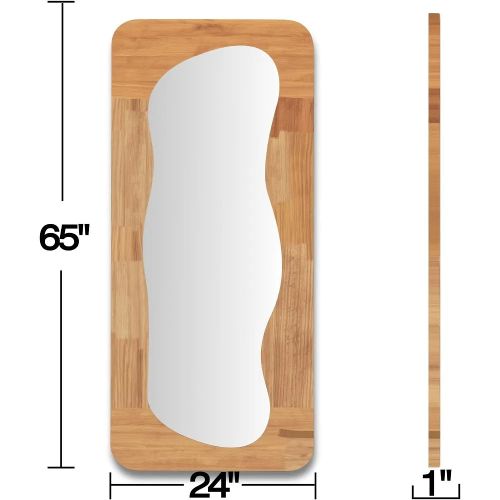 Full Length Mirror Wood Framed Full Body Mirror Rectangular Shatter-Proof Mirror Hanging/Leaning Wall Mounted Wooden Elegant