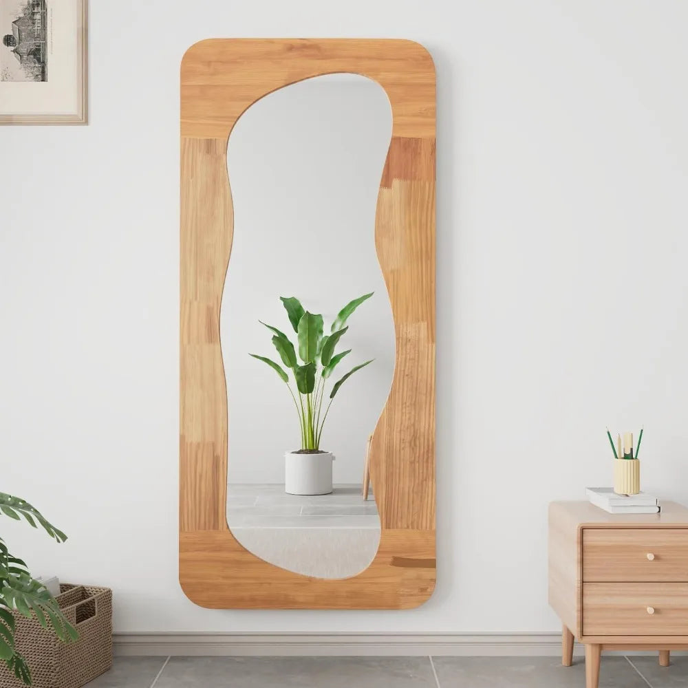 Full Length Mirror Wood Framed Full Body Mirror Rectangular Shatter-Proof Mirror Hanging/Leaning Wall Mounted Wooden Elegant