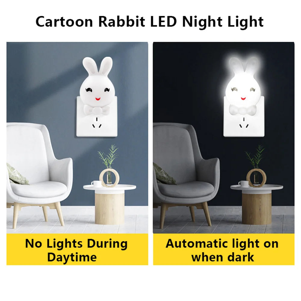 4 Colors Rabbit LED Night Light Baby Sleeping Light Bunny Night Lamp EU/US Pulg-in Socket Bedside Wall Lamps for Kids Bedroom