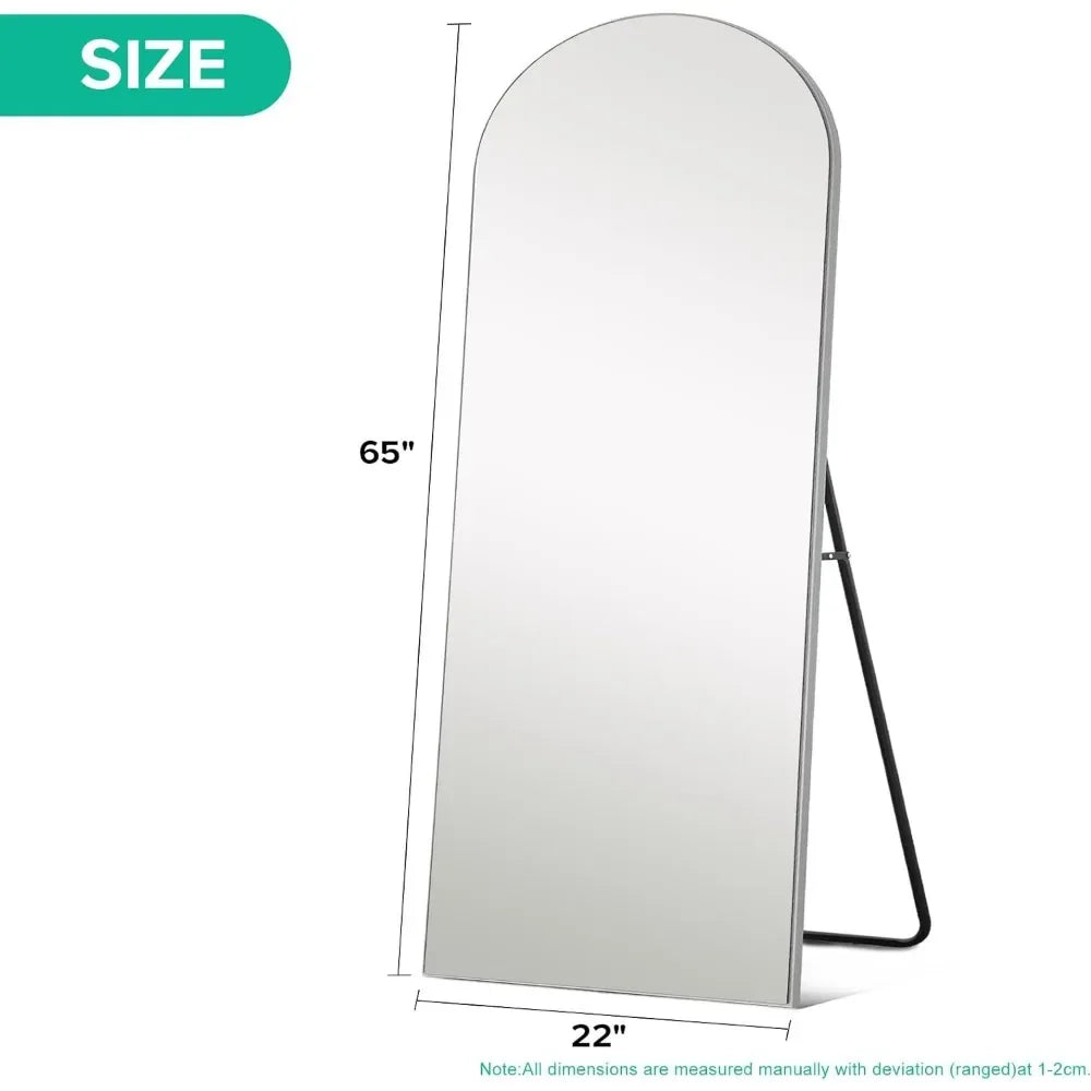 Mirror 65''×22'' Arched Wall Floor Mirror With Stand Full Body Mirror With Silver Wood