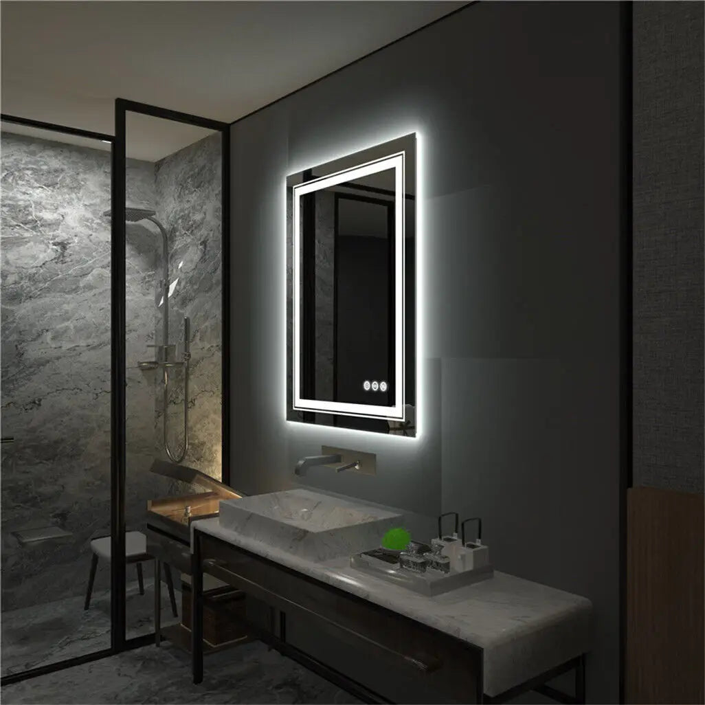 Dual Lights Crystal Clear LED Bathroom Mirror Flicking-Free Defog Waterproof Makeup Mirror