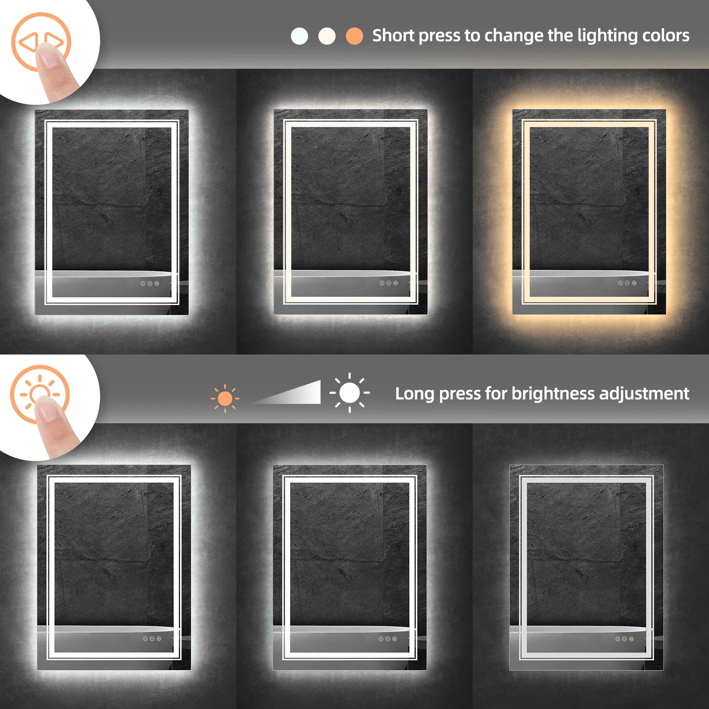 Dual Lights Crystal Clear LED Bathroom Mirror Flicking-Free Defog Waterproof Makeup Mirror