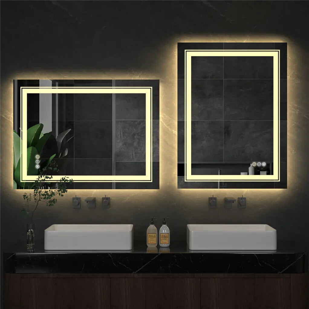 Dual Lights Crystal Clear LED Bathroom Mirror Flicking-Free Defog Waterproof Makeup Mirror