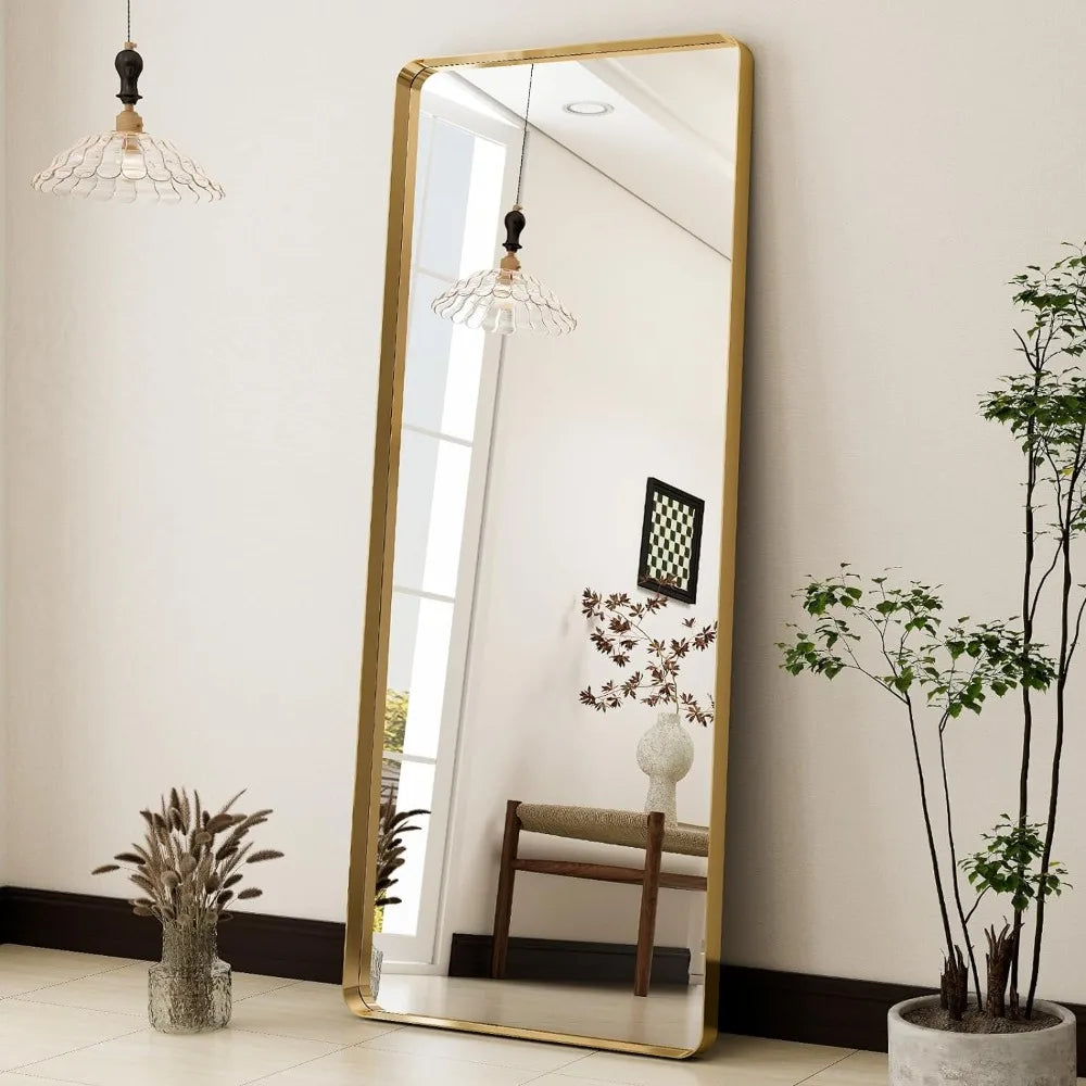 Full-Length Mirror - Gold Deep Framed Floor Mirror Mirrors for Bedroom Elegant Light Up Body Fullbody Glass Family Living Room