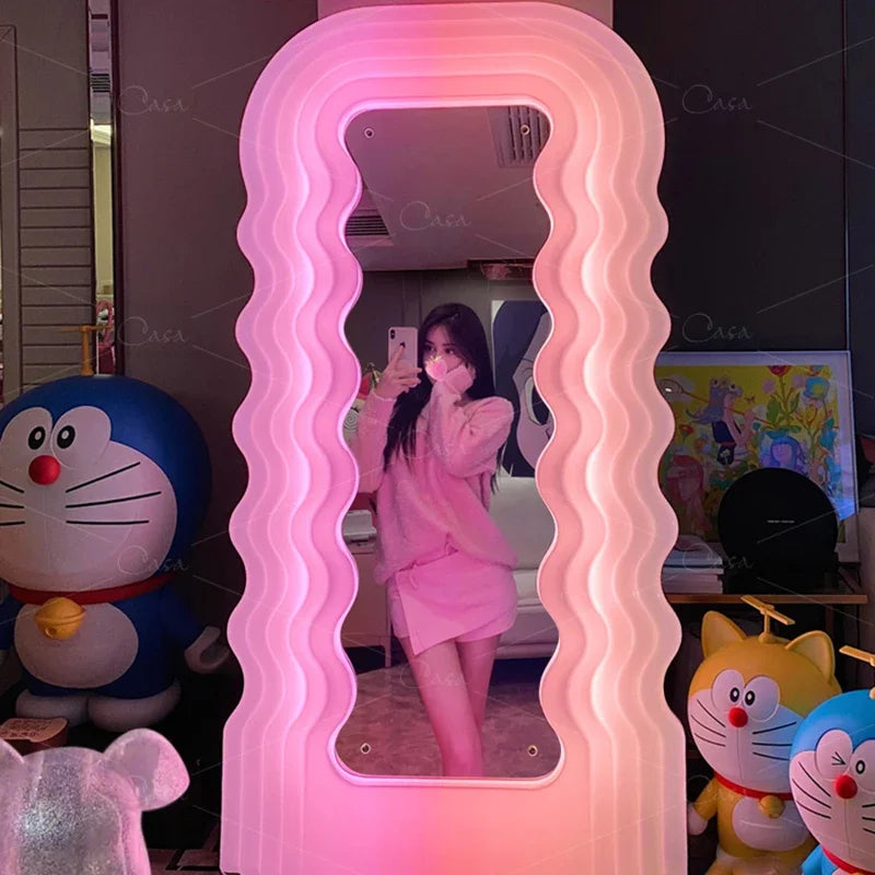 Girls Full Body Mirror Lights Bedroom Smart Nordic Led Mirror Korean Style Floor Standing Replica Room Decor Aesthetic