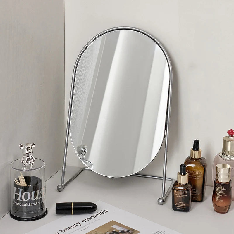 New Simple Makeup Mirror Desk Standing Oval Dressing Mirror for Bedroom Bathroom Dormitory Light Luxury Mural Home Decoration