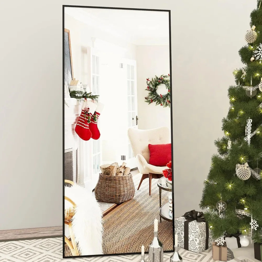 Full Length Mirror, 65" × 24" Standing Large Floor Body Mirror, Standing Hanging or Leaning, Wall-Mounted Dressing Mirror