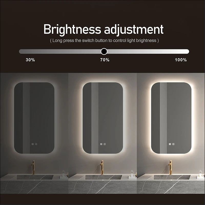 Rectangular Smart Bathroom Mirror With light Anti-Fog Brightness Dimmer Three Color LED Bath Vanity Full Body Makeup Mirror