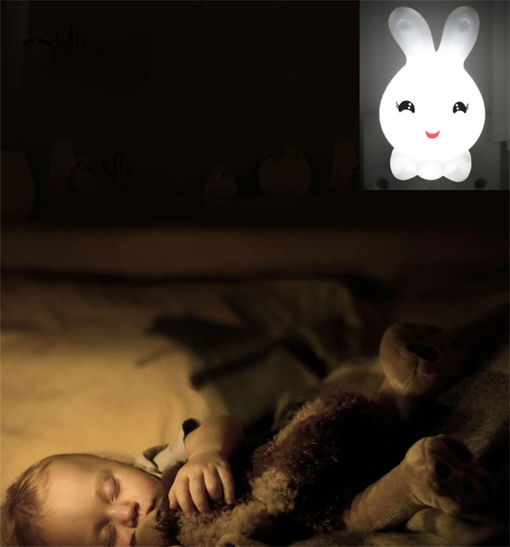 4 Colors Rabbit LED Night Light Baby Sleeping Light Bunny Night Lamp EU/US Pulg-in Socket Bedside Wall Lamps for Kids Bedroom