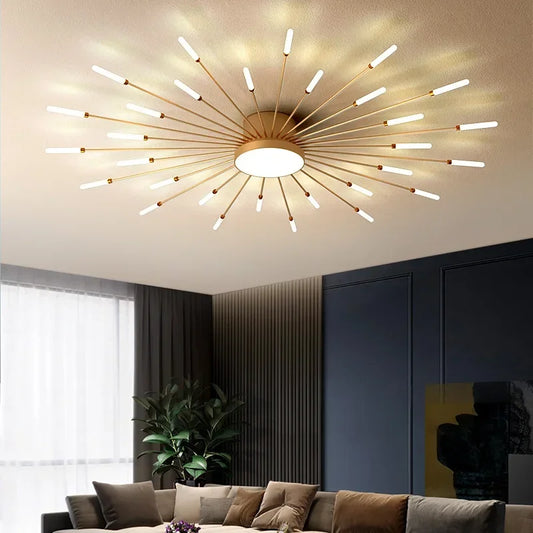 Modern LED Ceiling Lamps Acrylic Sunflower Ceiling Lights Brushed Antique Gold Creative Chandelier Living Dining Room Lighting