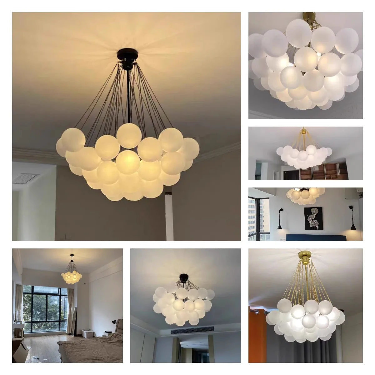 SANDYHA Nordic Frosted Glass Ball Chandeliers Children's Room Luxury Dinning Living  Gold Black LED Pendant Lighting Fixture