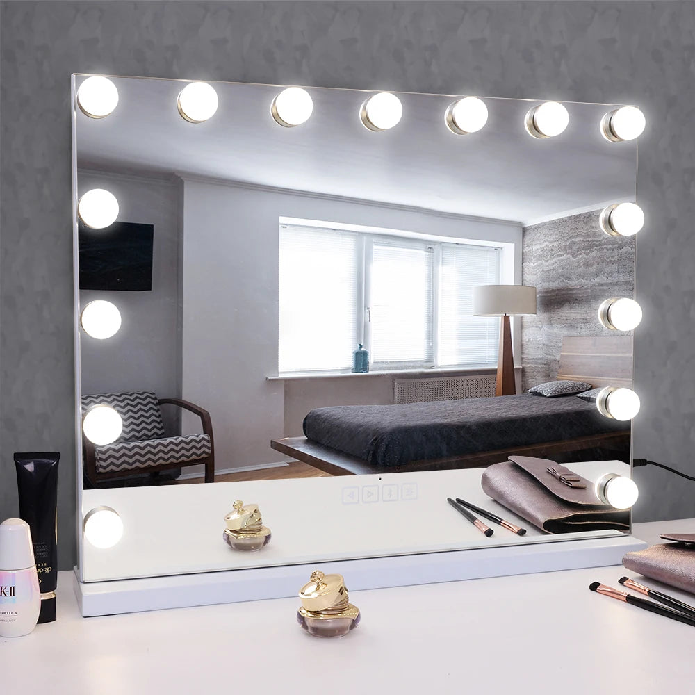 Large Bluetooth Vanity Mirror Makeup Mirror with Lights Hollywood Mirror Touchscreen Control Cosmetic Mirrors with 15 LED Bulbs