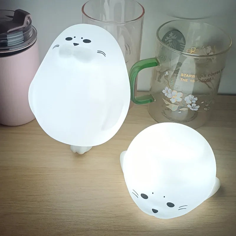 Cartoon LED Dimmer Bedside Lamp USB Living Room Bedroom Pet Seal Soft Light Eye Protection Night Light Children's Holiday Gifts