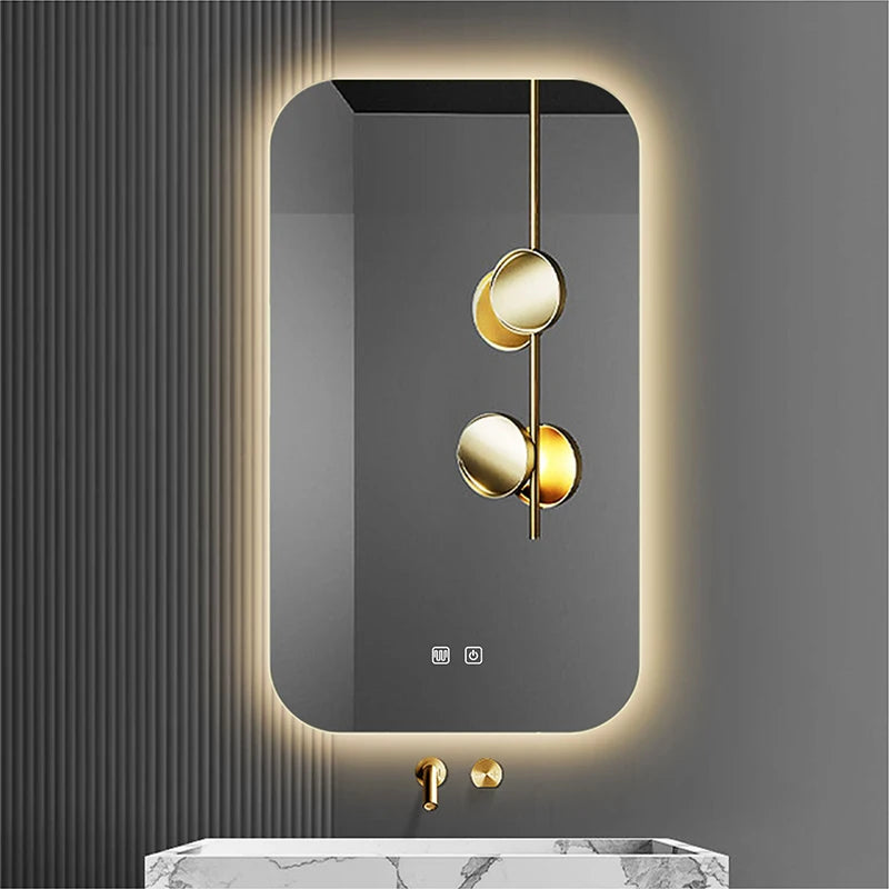 Rectangular Smart Bathroom Mirror With light Anti-Fog Brightness Dimmer Three Color LED Bath Vanity Full Body Makeup Mirror