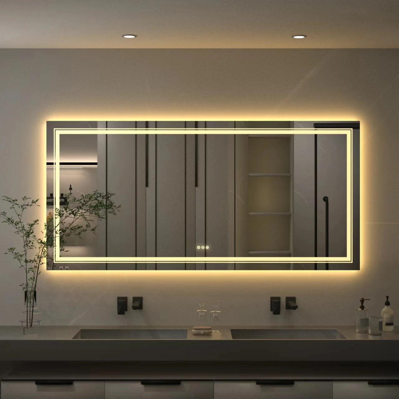 Waterproof Double Sink Mirror with Light Large LED Bathroom Mirror Full Length Dressing Mirror