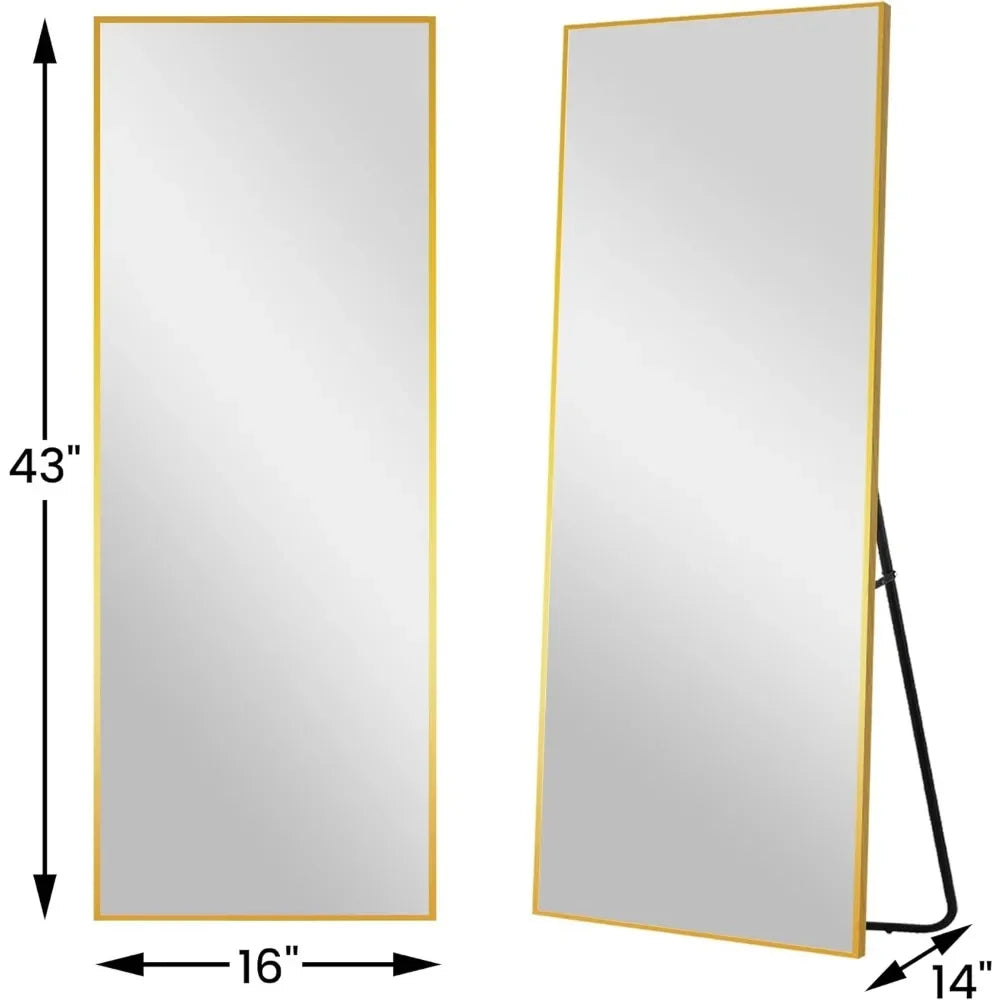 Full Body Mirror Full Length Gold Aluminum Alloy Stand Wall Hanging Mirrors for Wall Bedroom