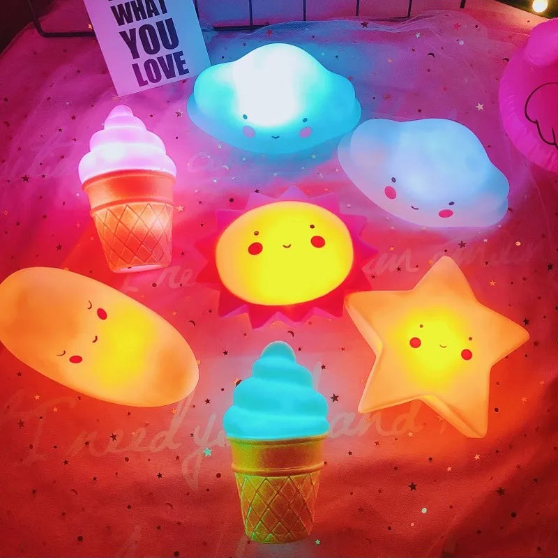 Cartoon Christmas Night Light LED Decoration Moon Star Girl Kids Children Toy Gift Lamp for Bedroom Bedside Room with Battery