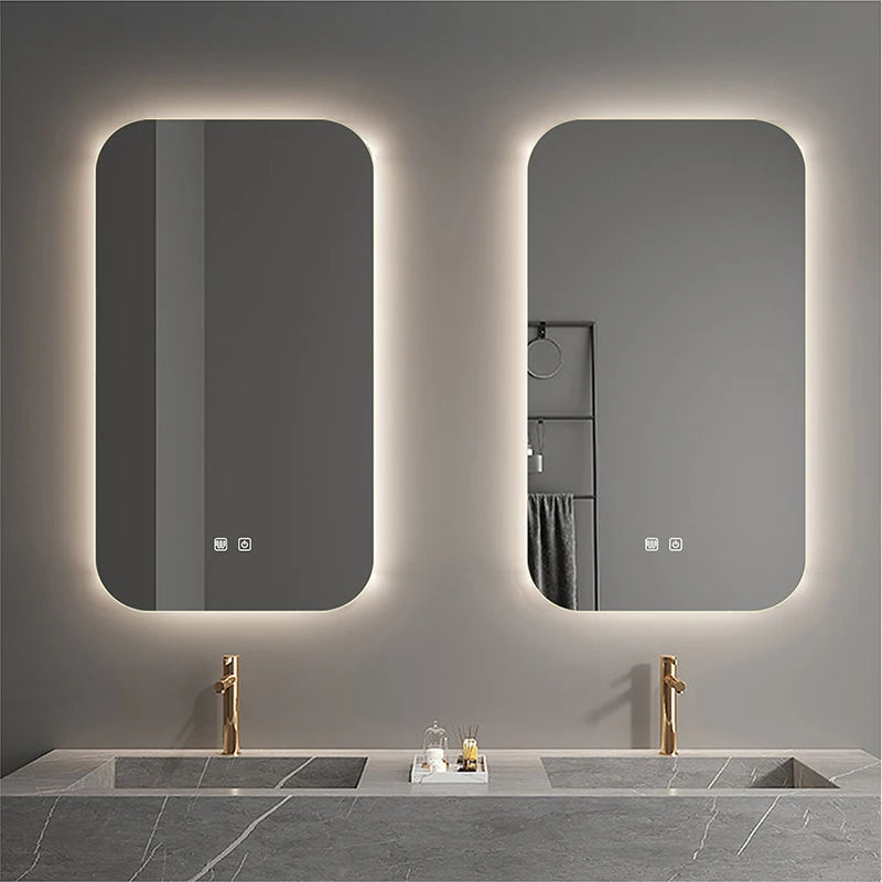 Rectangular Smart Bathroom Mirror With light Anti-Fog Brightness Dimmer Three Color LED Bath Vanity Full Body Makeup Mirror