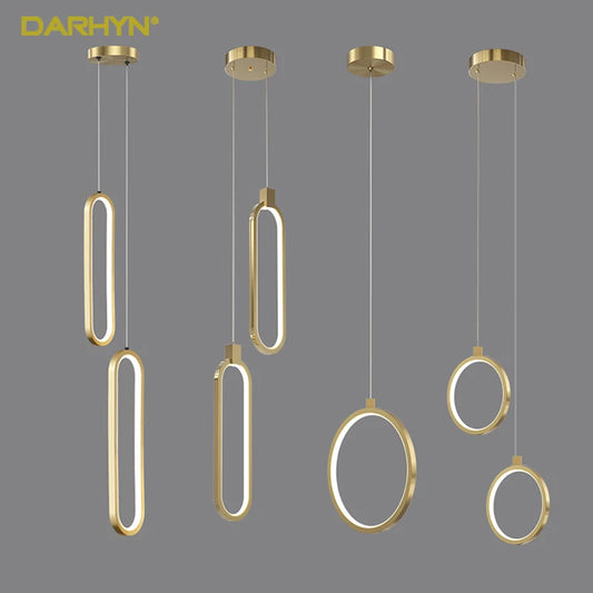 Modern Minimalist LED Pendant Light Chandelier Gold Black Hanging Lamp Decoration