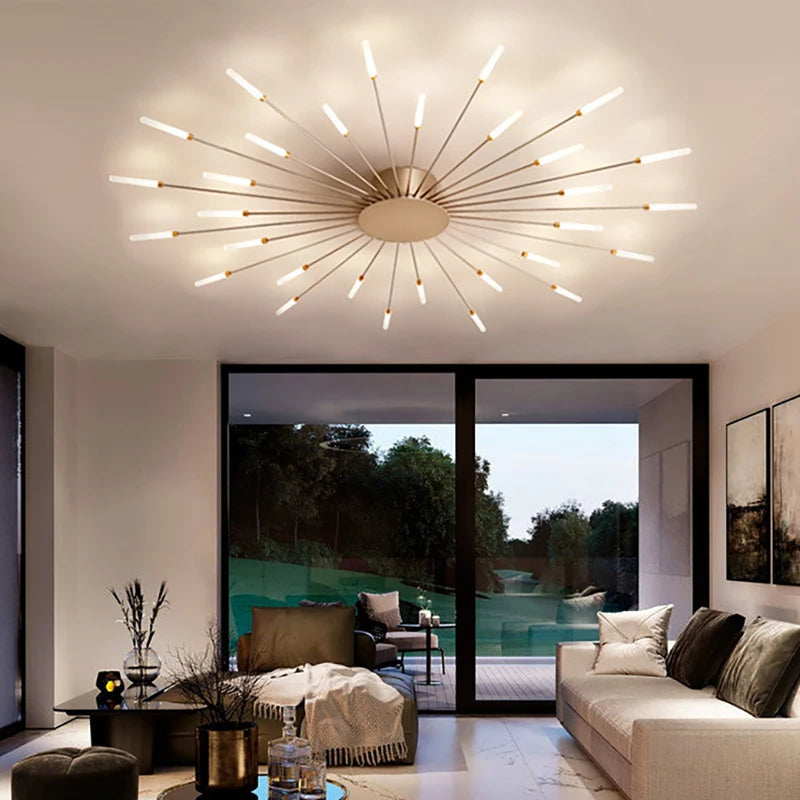 Modern LED Ceiling Lamps Acrylic Sunflower Ceiling Lights Brushed Antique Gold Creative Chandelier Living Dining Room Lighting